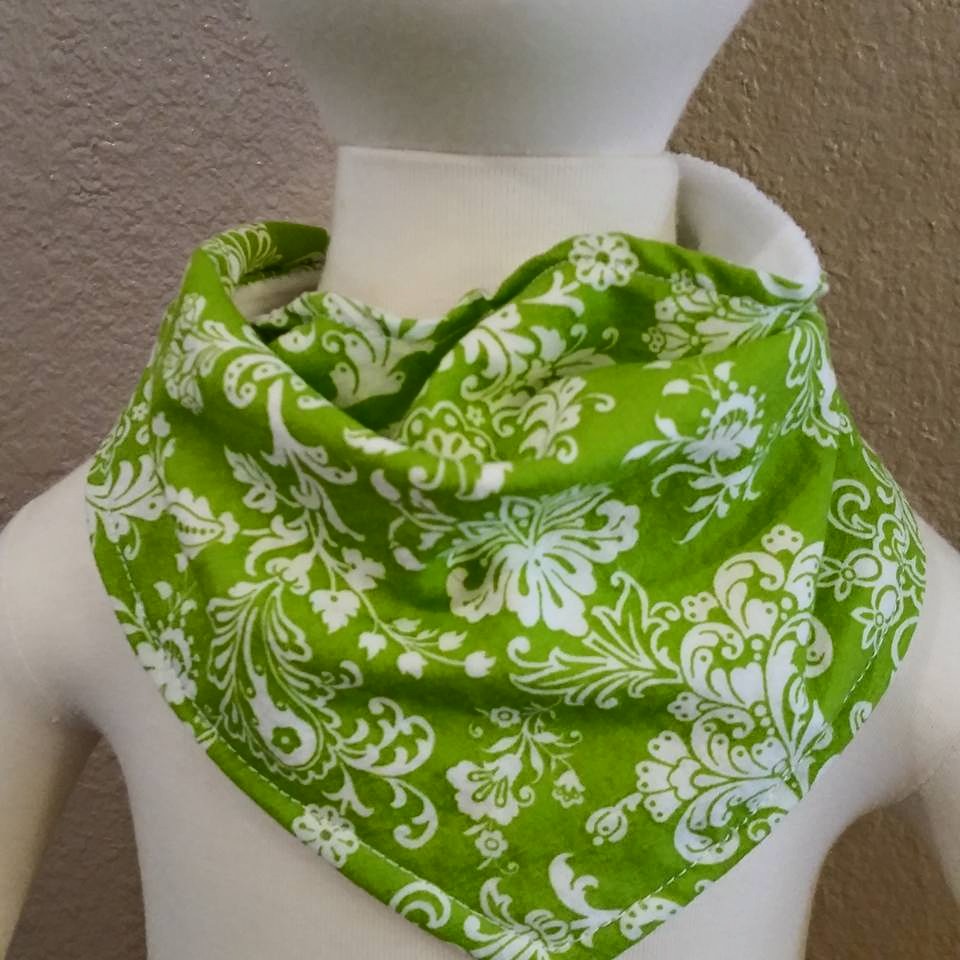 Bandana Bib- Green Damask